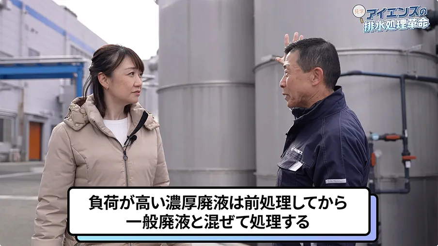 負荷が高い濃厚廃駅は前処理してから一般廃液と混ぜて処理する